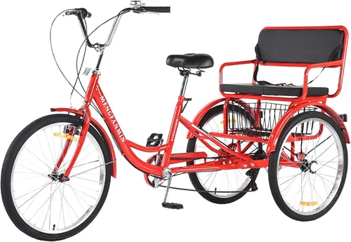 Vista 9 de Triciclo para adultos de 7 velocidades, bicicletas de 3 ruedas con asiento trasero, triciclo para adultos de 20/24 pulgadas, ruedas bajas con cesta