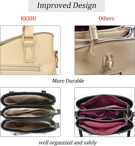 Vista 7 de KKXIU 3 compartimentos con cremallera para mujer, bolso de hombro con asa superior