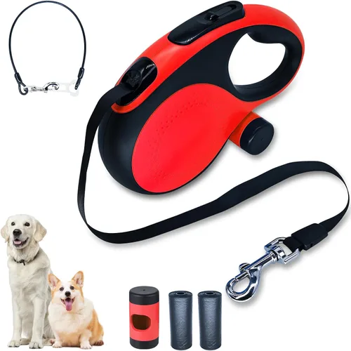 Vista 10 de Correa retráctil de 26 pies con cable resistente a la masticación para perros medianos a grandes de hasta 110 libras, correa de nailon resistente