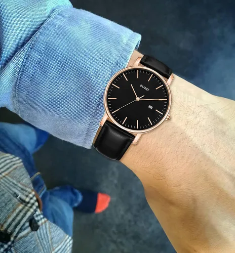 Vista 5 de BUREI - Reloj de pulsera analógico para hombre con fecha y correa de piel