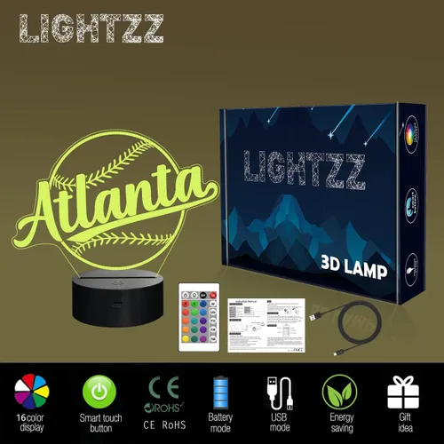 Vista 7 de Regalos de béisbol, luz nocturna de béisbol, lámpara de ilusión 3D para regalo de niños con 16 colores cambiantes, control remoto, iluminación