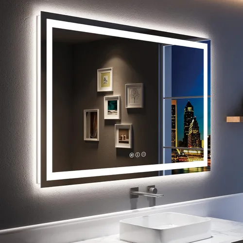 Vista 18 de Espejo de baño LED de 24x30 pulgadas con luces, espejo de tocador frontal y retroiluminado para pared de baño con 3 colores, regulable