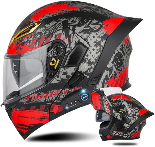 Vista 24 de AAREG - Casco de motocicleta con bluetooth, visera frontal abatible aprobada por DOT/ECE, viseras antivaho duales, para adultos, hombres, mujeres