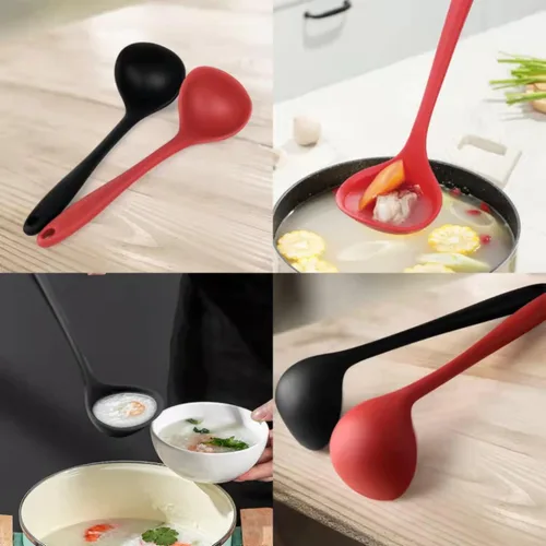 Vista 3 de Juego de 2 cucharones de silicona de 12 pulgadas, cucharas de sopa de mango largo sin costuras y antiadherentes, resistentes al calor, cucharones
