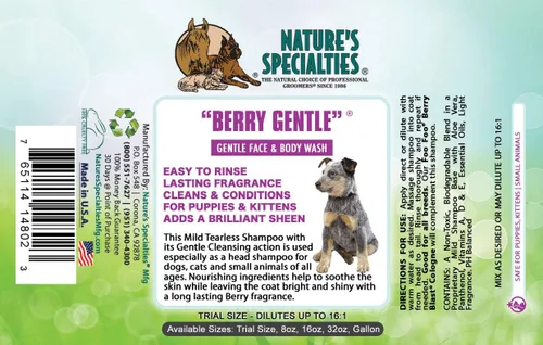 Vista 2 de Nature's Specialties Berry Gentle Ultra Concentrado Face and Body Wash para mascotas, hace hasta 16 galones, elección natural para peluqueros