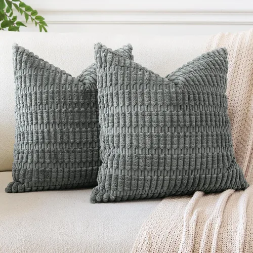 Vista 34 de OTOSTAR - Paquete de 2 fundas de almohada decorativas de pana suave de 18 x 18 pulgadas, funda de cojín a rayas estilo bohemio para sofá, cama, sala