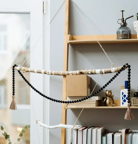 Vista 4 de Guirnalda de cuentas de madera para decoración del hogar, guirnalda de granjas, guirnalda de cuentas de madera, decoración de mesa de Navidad