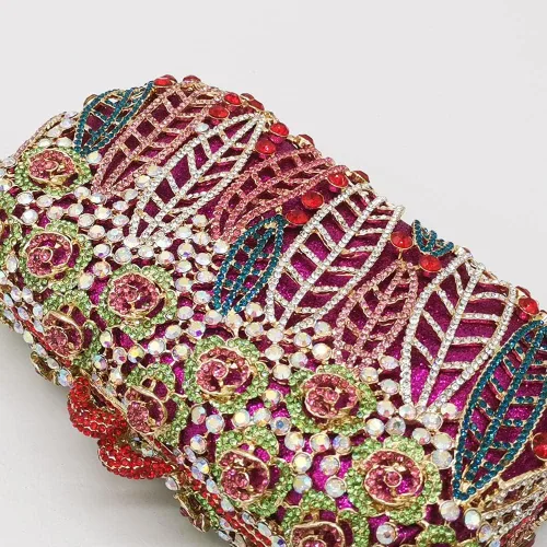 Vista 5 de Boutique De FGG Bolso de mano de flores para mujer, bolso de mano de cristal para mujer, bolsos de noche formales con diamantes de imitación