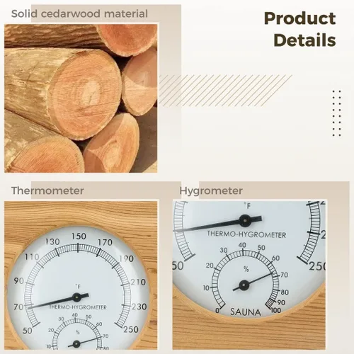 Vista 4 de Homaisson 2 en 1 higrotermógrafo de sauna de madera, termómetro e higrómetro de sauna, medición de temperatura de humedad interior,