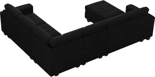 Vista 9 de Belffin Sofá modular de terciopelo con almacenamiento otomano de 6 plazas en forma de L, sofá modular modular con diván reversible, sofá seccional