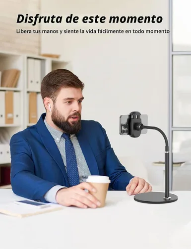 Vista 7 de Soporte para teléfono celular, altura y ángulo ajustables, soporte de cuello de cisne para escritorio con brazo flexible, soporte universal