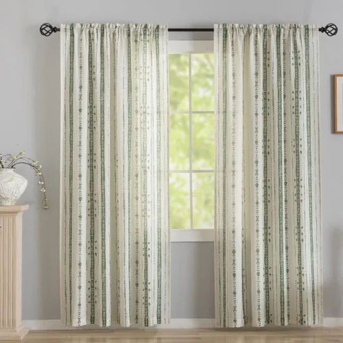 Vista 13 de Juego de 2 paneles de cortinas de lino bohemio, cortinas de semi privacidad para sala de estar, cortinas rústicas de campo de 54 pulgadas de largo