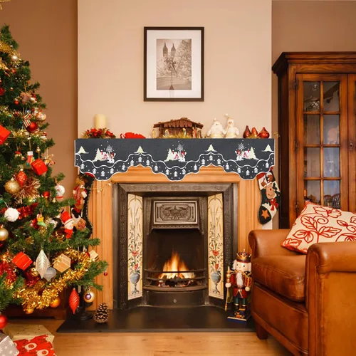 Vista 5 de Mantel de muñeco de nieve bordado para Navidad (90 x 17 pulgadas)