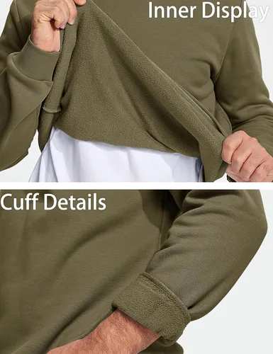 Vista 4 de MAGCOMSEN Sudadera de cuello redondo para hombre de manga larga casual cálida de forro polar