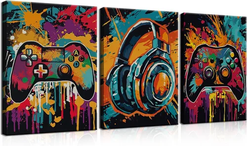 Vista 14 de Juego de Arte de Pared para Decoración de Sala de Juegos de 3 Piezas - Decoración de Pared de Control de Videojuegos para Gamers, Póster de Lienzo
