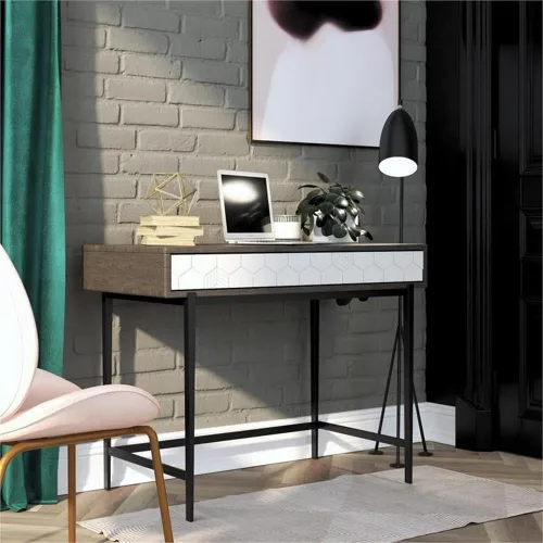Vista 4 de CosmoLiving by Cosmopolitan Olivia - Escritorio para computadora, color gris (grano de madera)
