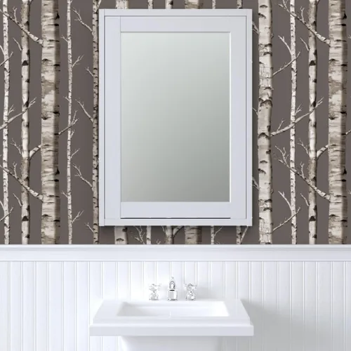 Vista 9 de Peel & Stick Wallpaper Swatch - Birch Grove Forest Woods Trees Rustic Custom Removable Wallpaper by Spoonflower