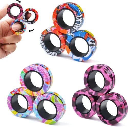 Vista 9 de Juego de 3 piezas de anillos magnéticos fidget, juguetes magnéticos fidget ideales para TDAH y ansiedad para adultos, anillos spinner fidget