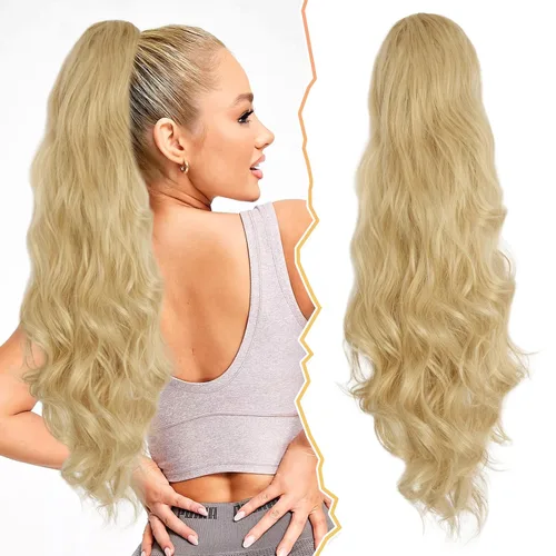 Vista 7 de BARSDAR Extensión de cola de caballo resaltada - 20 pulgadas de extensión de cola de caballo rizada y ondulada con cordón para mujeres - Extensiones
