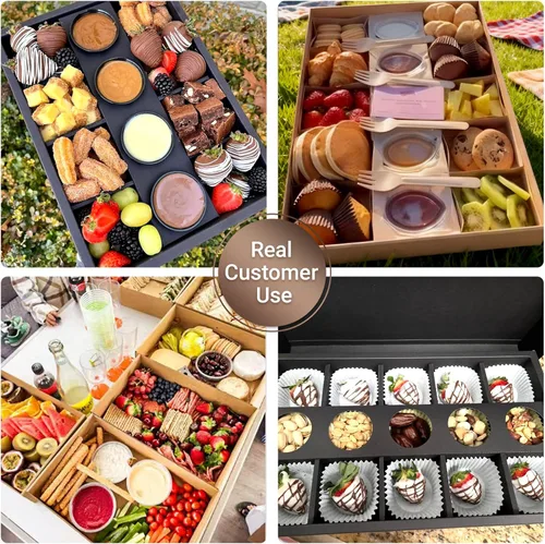 Vista 11 de Caja de pastelería desechable de 8 compartimentos con tapas, 10 unidades, caja negra dividida para panadería con soporte para inmersión para 4-6