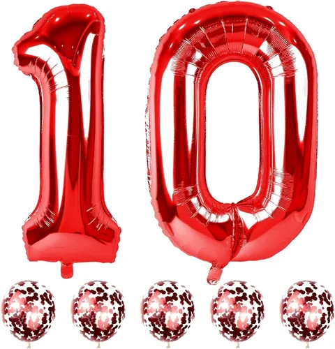 Vista 58 de Globos negros del número 10 para decoraciones de cumpleaños número 10, globos de helio de mylar de lámina de 40 pulgadas negros del número 1 & 0