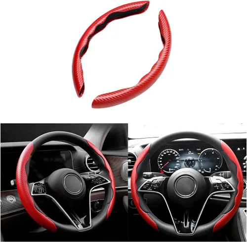 Vista 8 de Funda de fibra de carbono para volante de automóvil, antideslizante, de cuero transpirable, protector de volante de vehículo segmentado, agarre