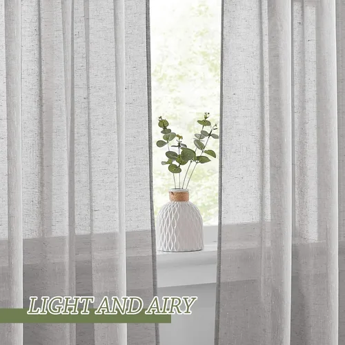 Vista 5 de RYB HOME Cortinas traslúcidas grises – Cortinas semitransparentes mezcladas de lino para privacidad, cortinas de ventana, reducción de luz para sala