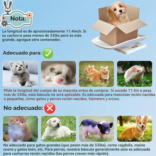Vista 2 de Báscula digital para mascotas, báscula electrónica LCD con bandeja, máx. 33