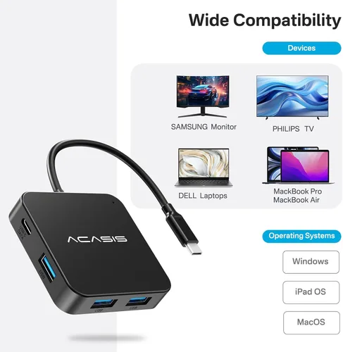 Vista 6 de ACASIS USB C Hub 10Gbps, USB C a 4K 60Hz Adaptador HDMI para Laptop/MacBook Negro