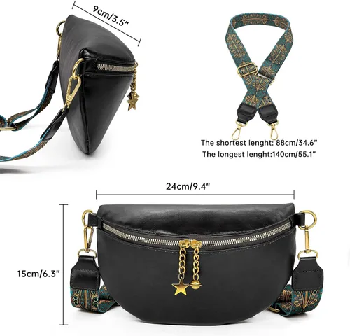 Vista 2 de Long Keeper Bolsos cruzados para mujer, de piel vegana, a la moda, con correa ancha ajustable, cangurera de viaje pequeña