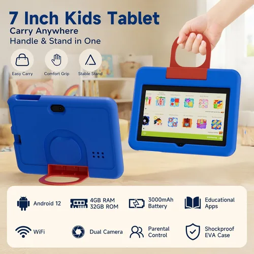Vista 5 de Tableta Android Q8K de 7 pulgadas Azul