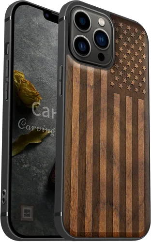 Vista 24 de Carveit Funda magnética de madera para iPhone 13 [madera real dura y TPU suave] Funda protectora híbrida de madera única y elegante a prueba