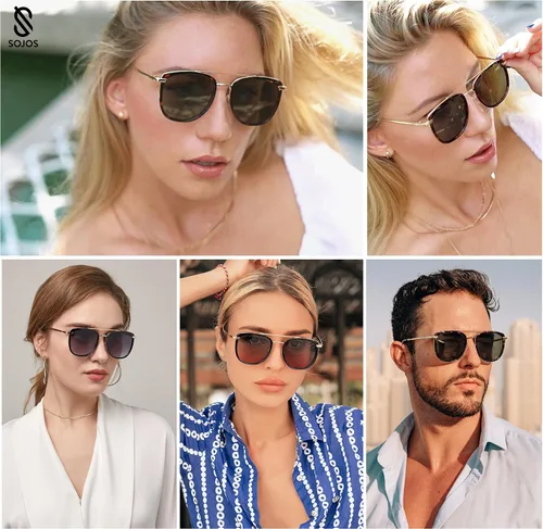 Vista 2 de SOJOS Gafas de sol polarizadas cuadradas estilo aviador retro para mujeres y hombres, gafas de sol vintage para mujer, UV400 SJ2180