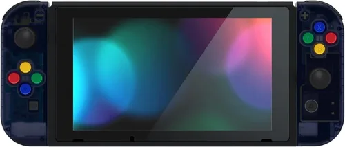 Vista 7 de eXtremeRate Carcasa para mando de mano Joycon azul océano profundo transparente con botones coloridos, carcasa de repuesto para Nintendo Switch &