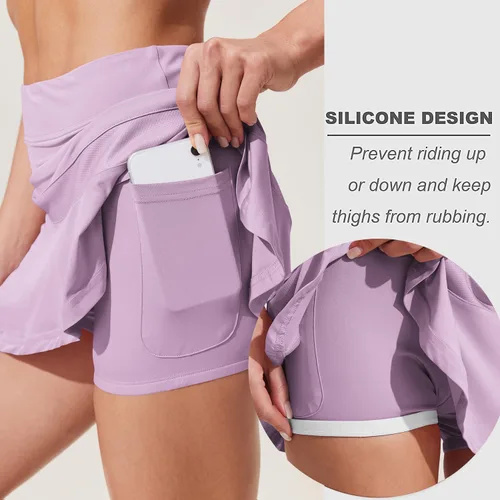 Vista 2 de Ekouaer Falda de tenis para mujer, falda pantalón plisada, deportiva, ligera, con bolsillos, para correr, golf y entrenamiento