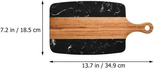 Vista 7 de Hemoton Tabla de cortar de madera con mango Tabla de cortar de madera rectangular con paleta para cortar carnicero colgante de placa de bistec