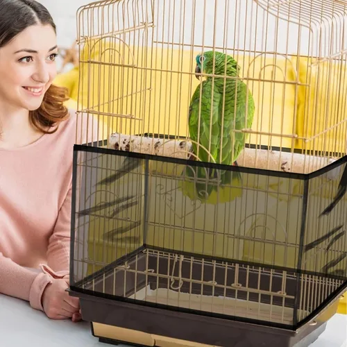 Vista 5 de Daoeny Cubierta grande para jaula de pájaros, protector de semillas para jaula de pájaros, red de malla de nailon suave y aireada ajustable