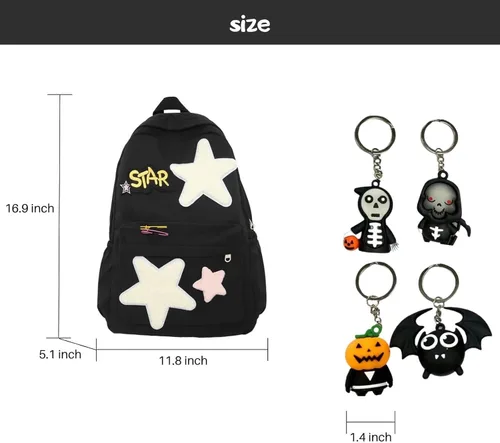 Vista 2 de Mochila de Halloween Y2K, linda mochila estética Kawaii para mujer, Negro -, Mochilas Daypack