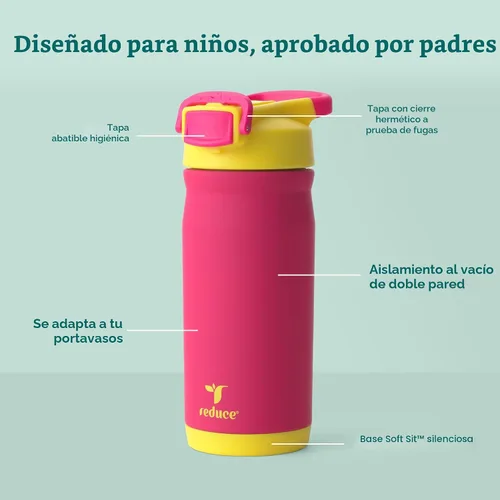 Vista 3 de Reduce Hydrate Pro Kids - Botella de agua aislada de acero inoxidable de 14 onzas con pajilla, vaso a prueba de derrames para niños, retención
