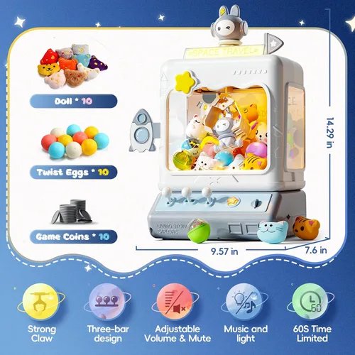 Vista 3 de Skirfy Máquina de garras espaciales para niños, máquina expendedora de juegos electrónicos grande, dispensador de dulces para niños, cumpleaños