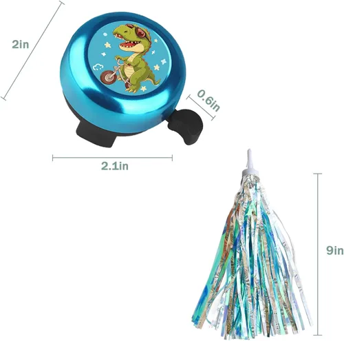 Vista 6 de Campana de bicicleta para niños con 2 piezas de serpentinas de bicicleta para niñas, lindos accesorios para bicicletas de niños Cute Aluminum