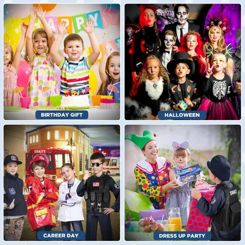 Vista 6 de Luucio SWAT - Disfraz de oficial de policía para niños, disfraz de policía para niños, fiesta de Halloween, kit de juego de rol para niños y niñas