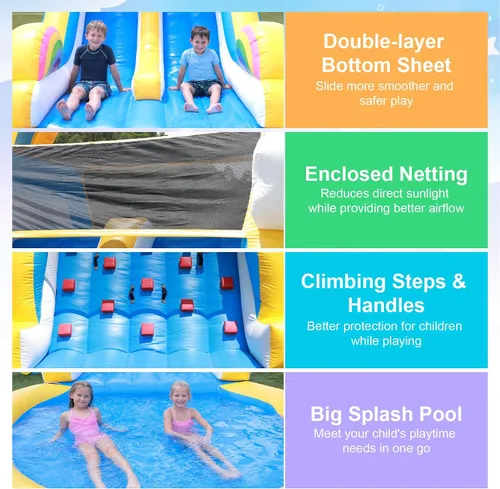 Vista 3 de Tobogán acuático inflable de grado comercial de 24 pies (L) para adultos y niños (toboganes dobles), toboganes acuáticos de PVC resistente