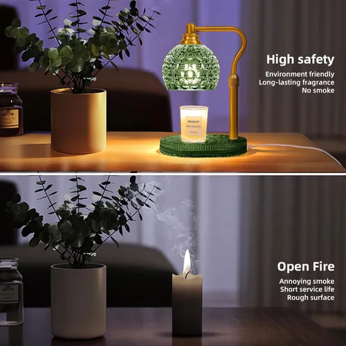 Vista 5 de Lámpara calentadora de velas con temporizador y atenuador, lámpara de vidrio para velas de tarro, MEJORADA con 3 bombillas, calentador eléctrico