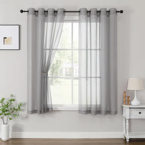 Vista 55 de OWENIE Cenefa transparente con ojales negros para ventanas, 2 paneles de 52