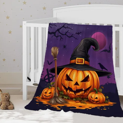 Vista 16 de YeeJu Manta de Halloween de calabaza espeluznante vintage para bebé y mascota, acogedora, suave y mullida, manta de forro polar de felpa para sofá
