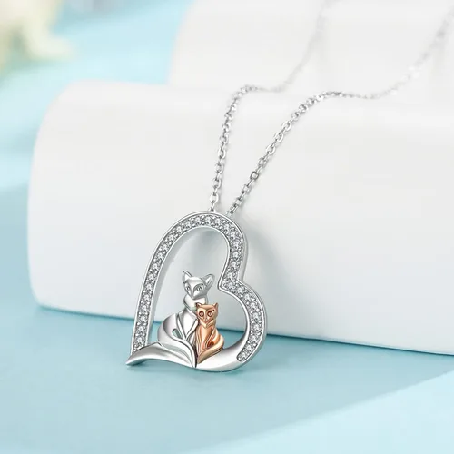 Vista 2 de Mother Child Necklace,S925 Sterling Silver ElephantFox lovelty Animal Necklaces Mother Daughter Pendant Jewelry Birthday Christmas Gifts for Grandma