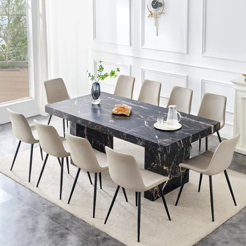Vista 39 de gopop Mesa de comedor de mármol de 63 pulgadas, tablero de mesa de comedor MDF con patrón de mármol y base para cocina y comedor.