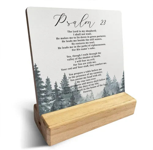 Vista 22 de Letrero de madera con versículos bíblicos con texto en inglés "Country Be Still and Know That I am God", decoración de escritorio cristiana