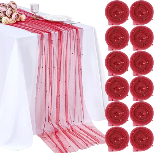 Vista 25 de LuoluoHouse Camino de Mesa de Perla para Centros de Mesa de Boda: Camino de Mesa de Perla de 10 pies, Decoración de Mesa de 29x120 Pulgadas de Tul